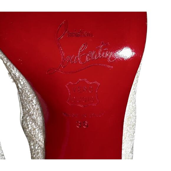 Christian Louboutin White Glitter Leather Pointed Toe Heels Pumps Size 36 - Picture 6 of 6